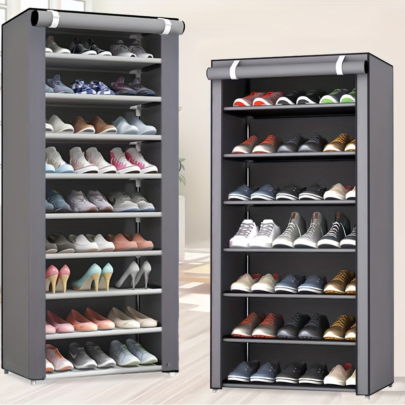 8-Tier Metal Shoe Rack for Entryway Bedroom Collapsible Dust-Resistant Storage