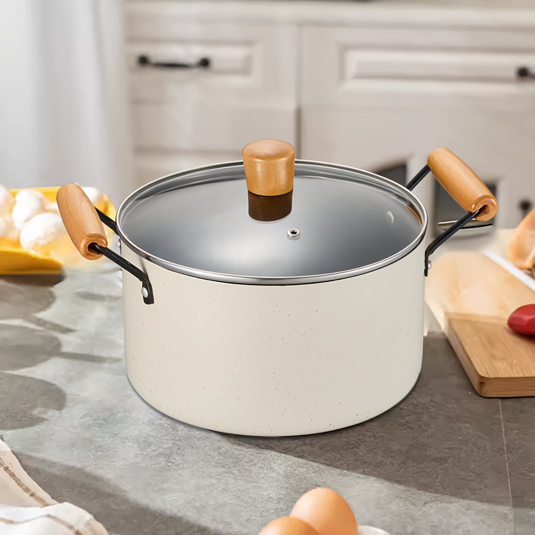 Cast Iron Soup Pot with Non-Stick Coating and Tempered Glass Lid 3 Quart