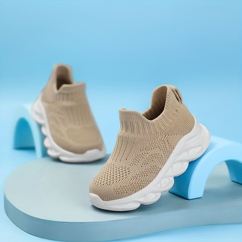 Kids Breathable Slip-On Sneakers with Stretchy Knit Fabric and EVA Sole for Running and Casual Wear