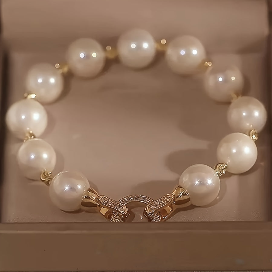 Freshwater Pearl Bracelet with Rhinestone Clasp for Birthdays Weddings Anniversaries