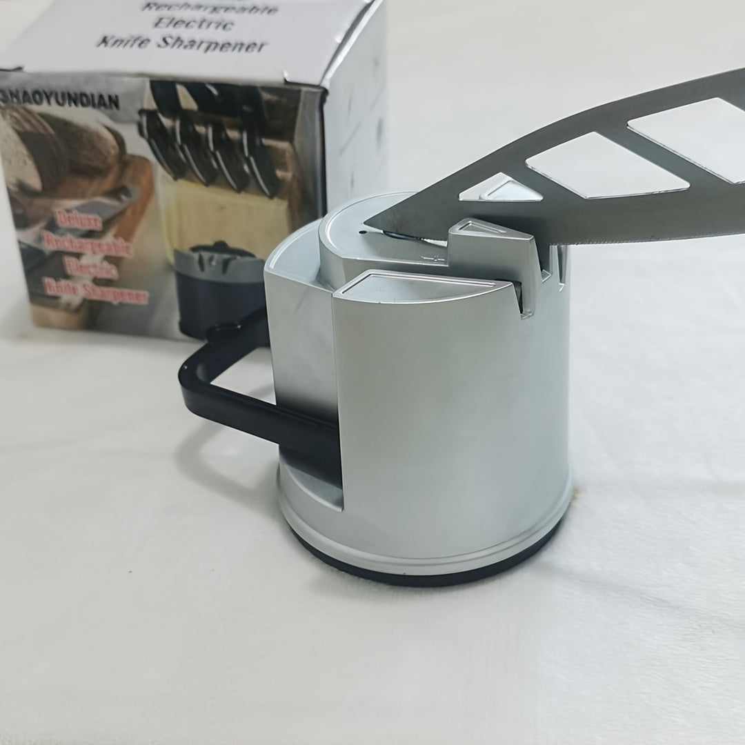 Electric Knife Sharpener with Suction Cup Base USB Rechargeable Compact Kitchen Gadget
