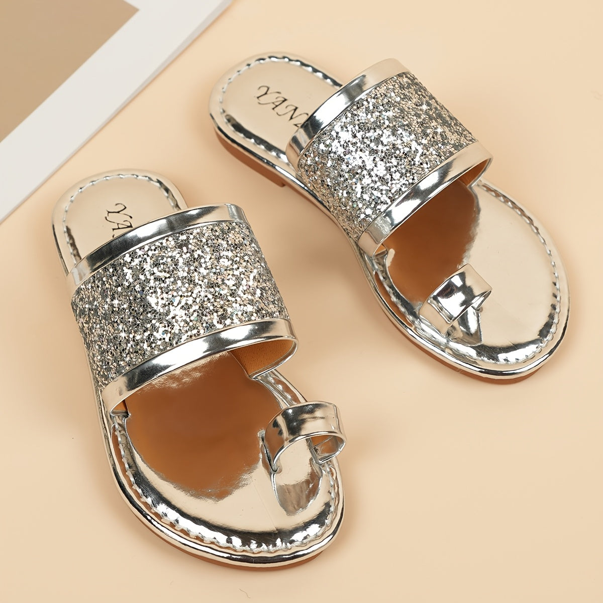 Girls Summer Outdoor Slippers with Sequins Lightweight Casual Shoes for Kids