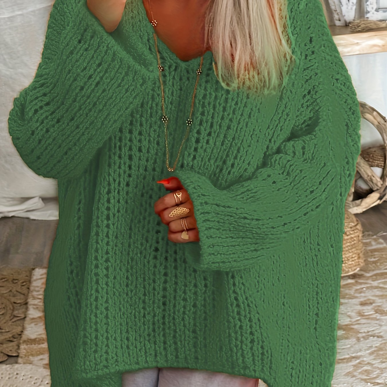 Plus Size Women's V Neck Long Sleeve Oversized Sweater Pullover