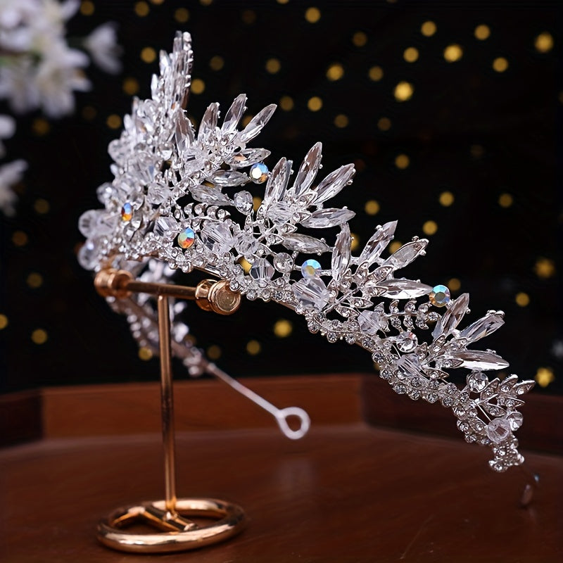 Qizlar uchun Kristal Taxt Bosh kiyimi, oltinli olmos bilan bezatilgan, nafis rasmiy yoki kechki kiyim uchun aksessuar