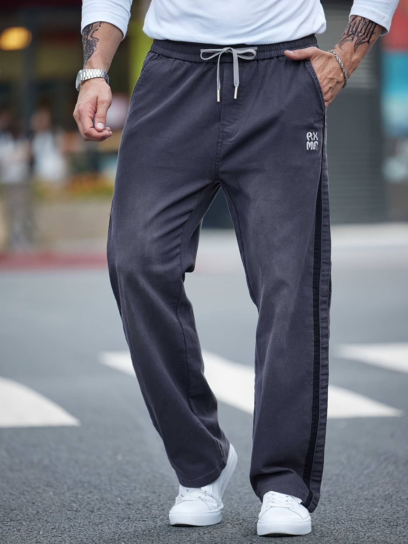 Pantalones rectos de mezclilla de algodón para hombre con cordón, casuales, deportivos, primavera y otoño