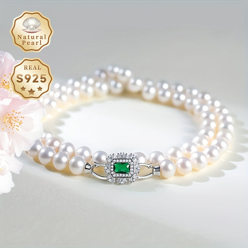 Women’s Freshwater Pearl Necklace 6.5-7.5mm Natural Lustrous Pearls with Silver Chain