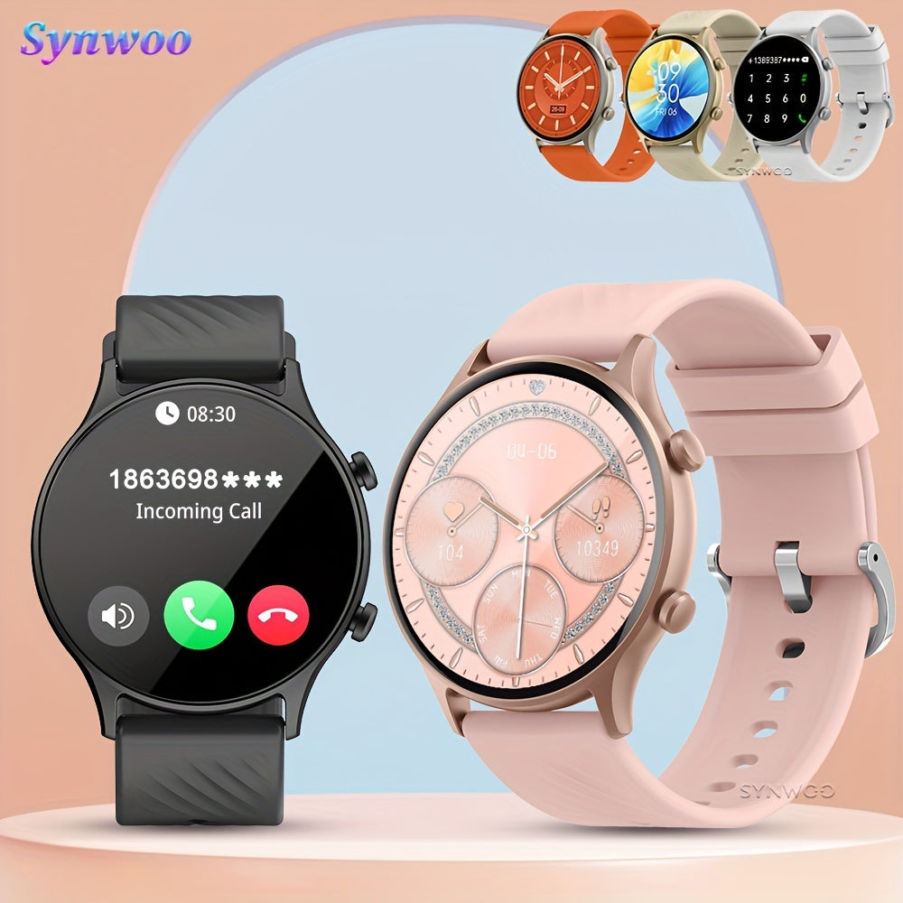 Ayollar va erkaklar uchun aqlli soat 3.53cm sensorli ekran, dumaloq korpus, silikon band, fitnes kuzatuvchi, musiqa boshqaruvi, simsiz qo'ng'iroq