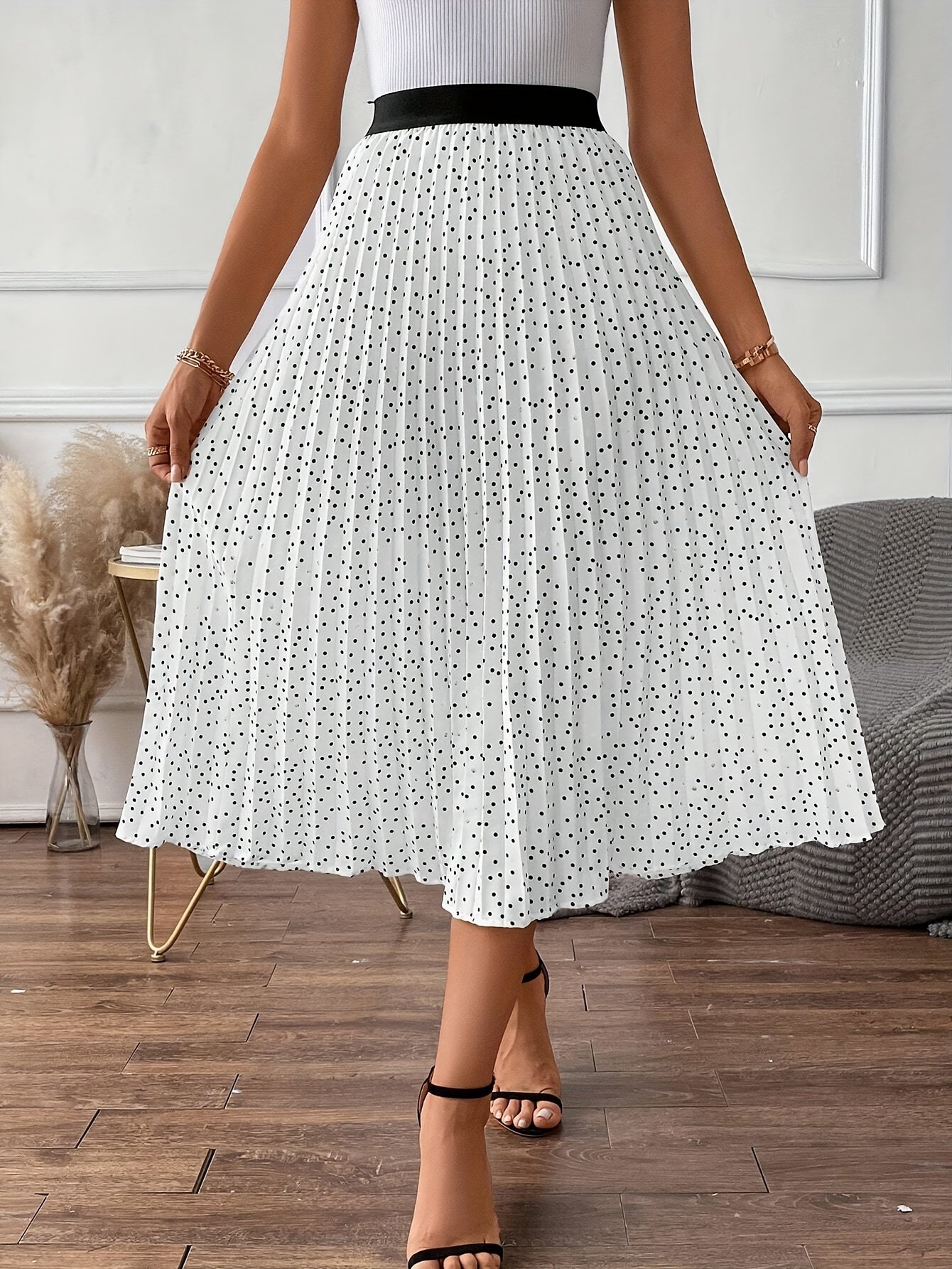 Women’s Plus Size Polka Dot A-Line Umbrella Skirt Elastic Waist Summer Casual Formal