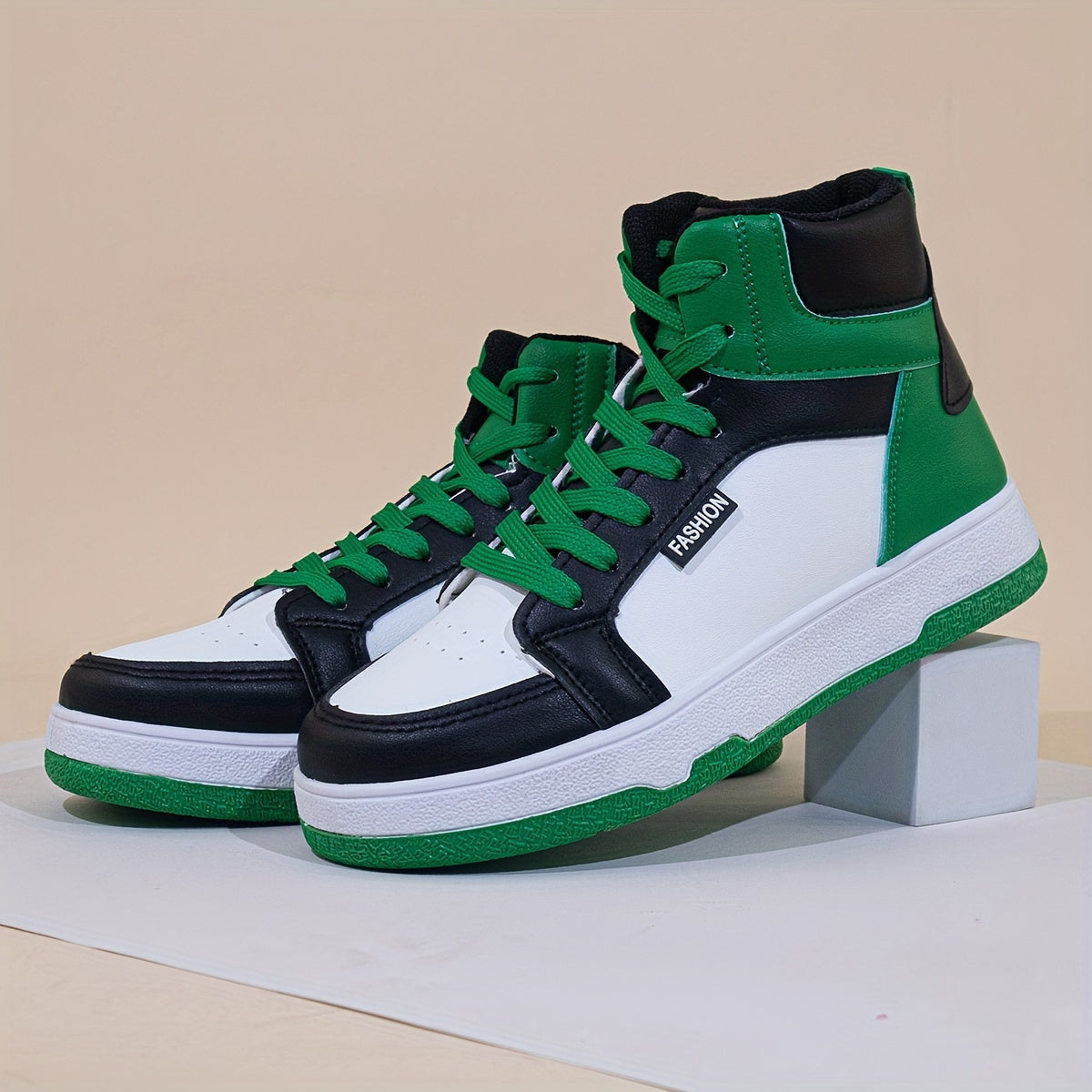 Women's High-Top Sneakers Colorblock Lace-Up Casual Shoes Non-Slip Sole