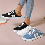 Women's Slip-On Sneakers Breathable Fabric Cushioned Sole All-Season Black White Blue