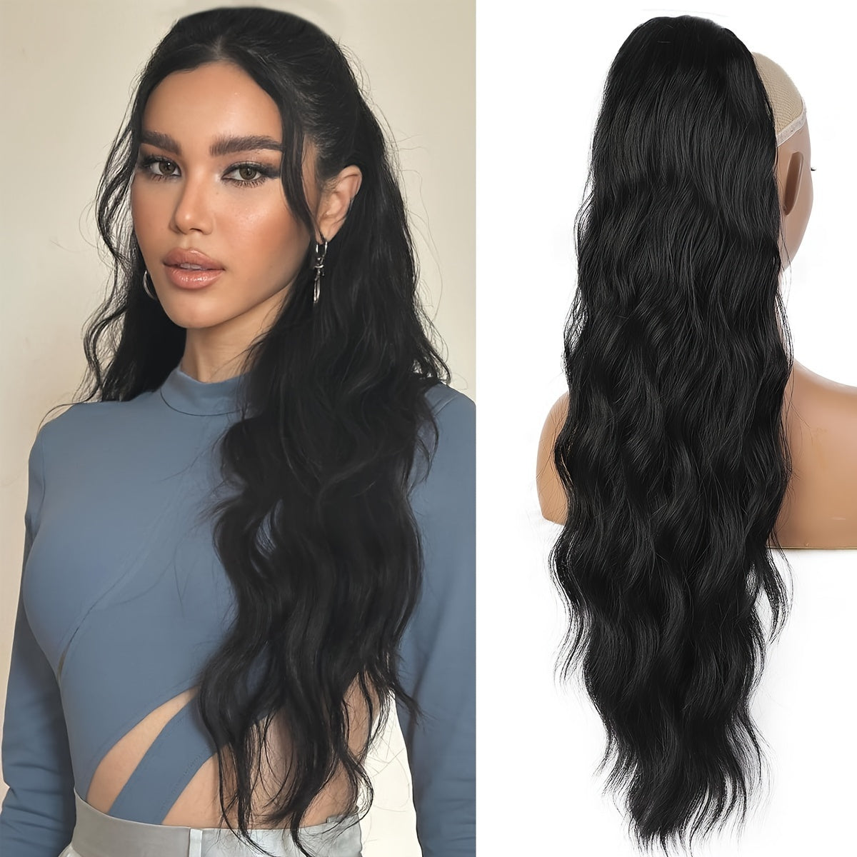 Women's Water Wave Ponytail Extension Clip-in Curly Hairpiece 66cm