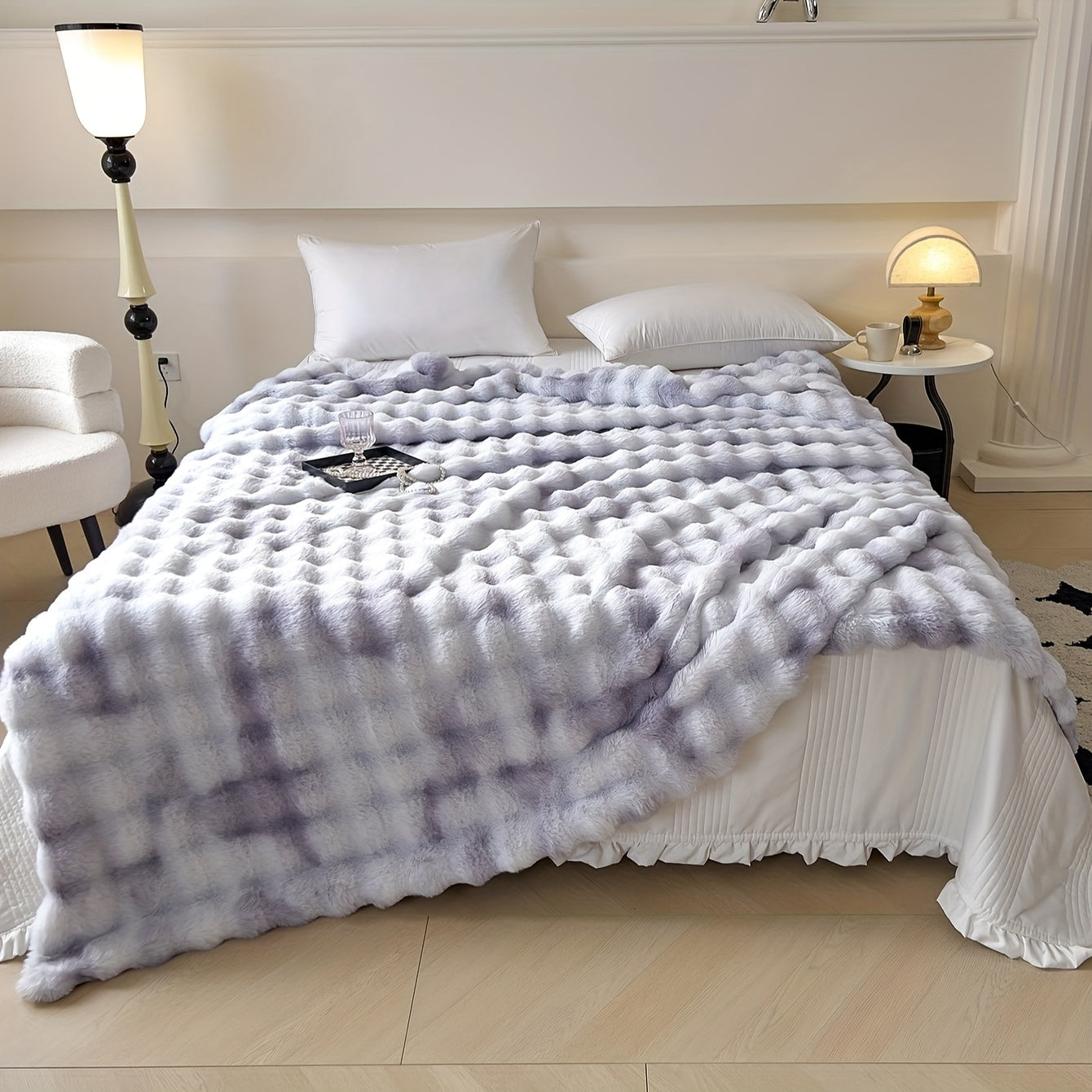 Tie-Dye Faux Rabbit Fur Blanket Shaggy Plush Bed Sofa Throw Cozy Fluffy