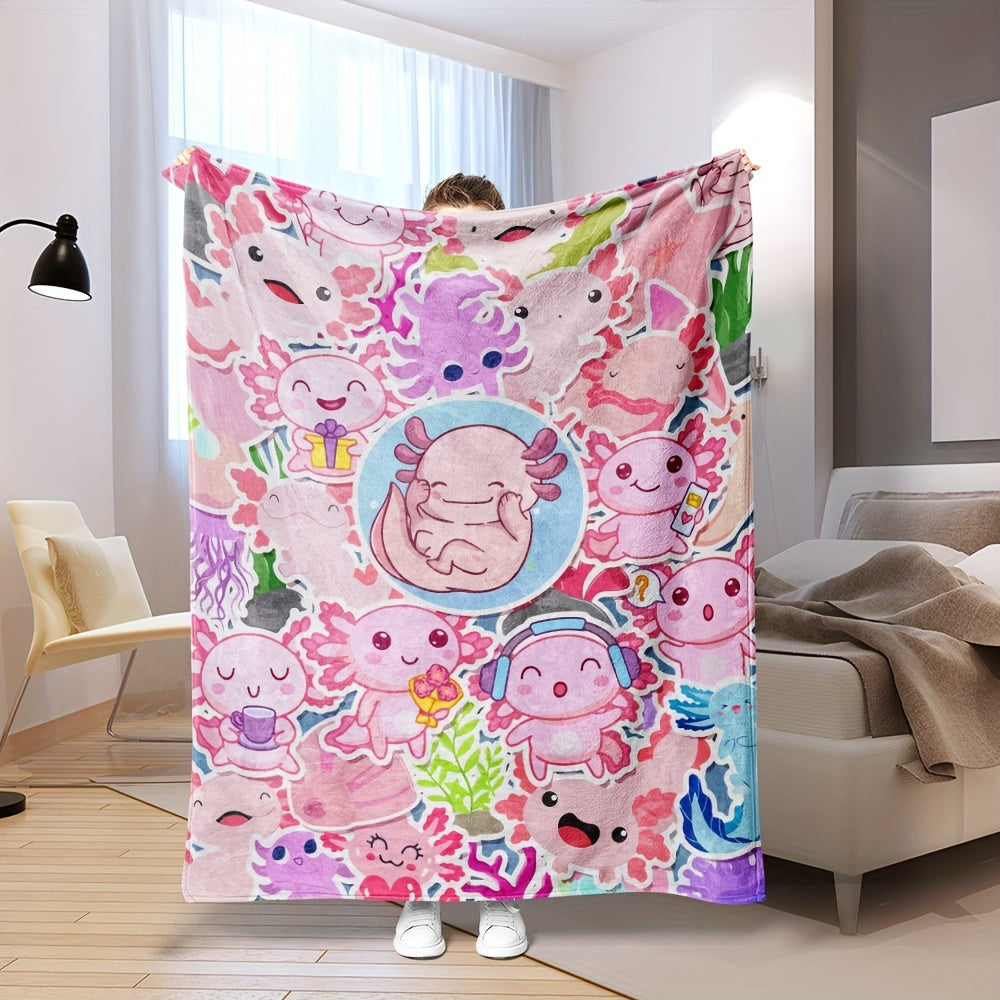 Pink Axolotl Digital Printing Flannel Blanket for All Seasons