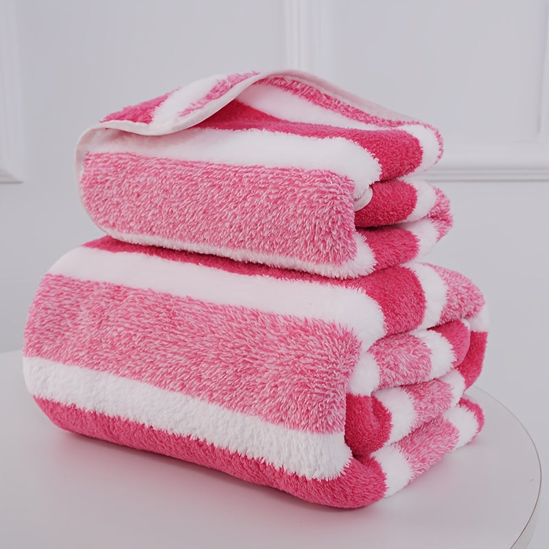 Modern Stripe Pattern Towel Set Includes Bath and Hand Towels Quick Dry Absorbent Household Use