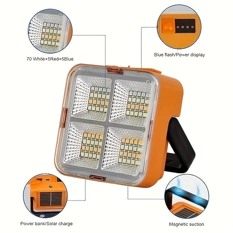 Portable Solar LED Floodlight with Magnetic Base 2400mAh Battery for Camping Fishing Emergency and Outdoor Work