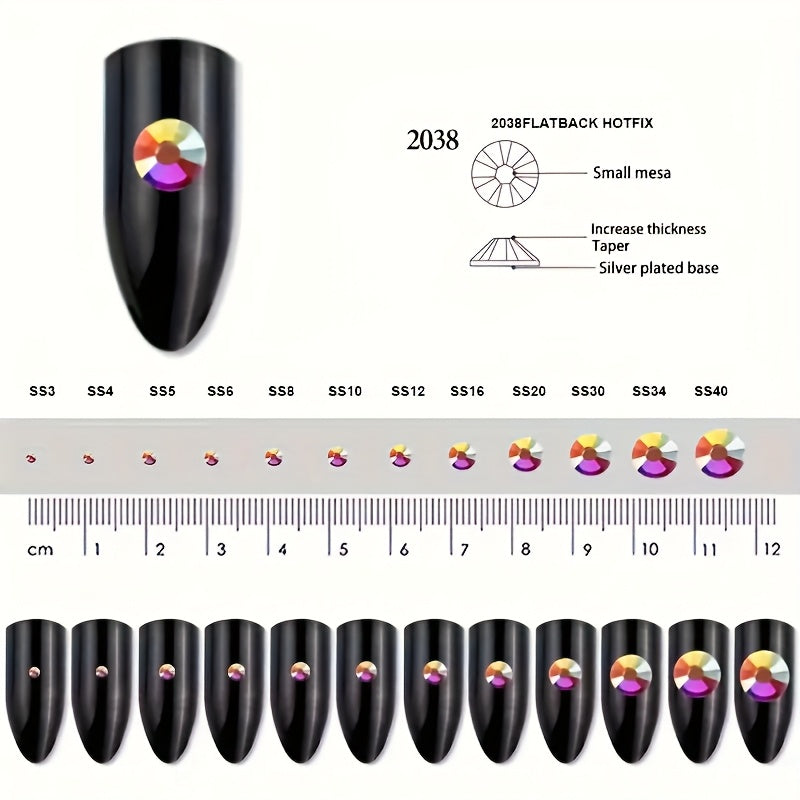 1440/288 dona tekis orqa kristal rhinestones, tirnoq san'ati va aksessuarlar uchun