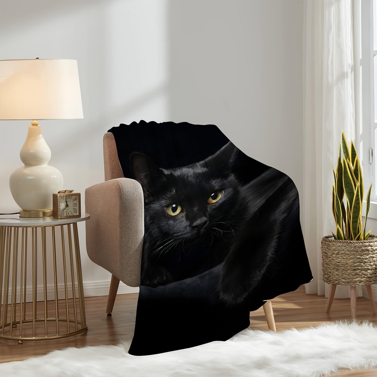 Cozy Flannel Blanket for Cat Lovers Black Cat Digital Print Soft Warm Gift