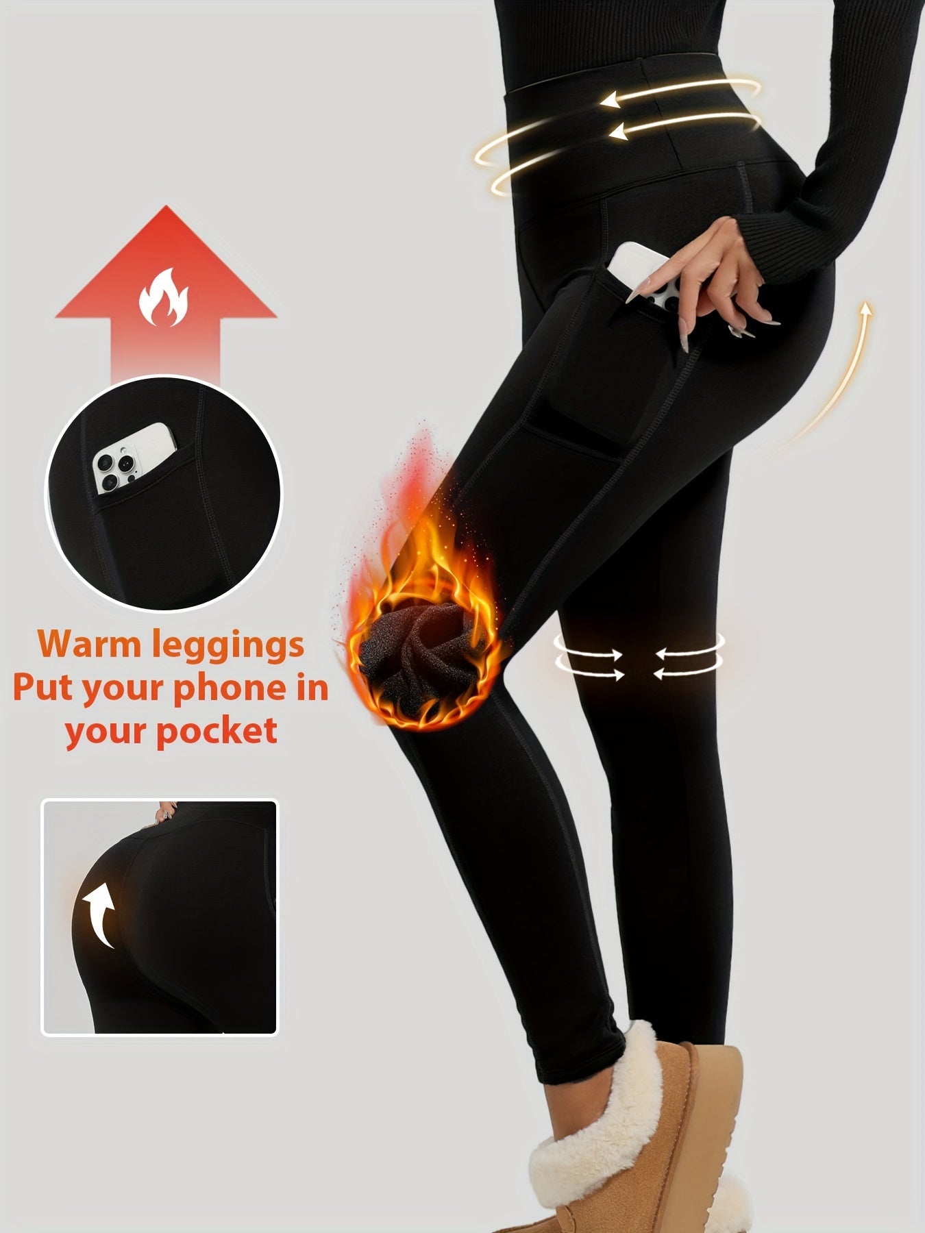 Leggings de terciopelo para otoño e invierno para deporte, casual, ajustado, con bolsillos