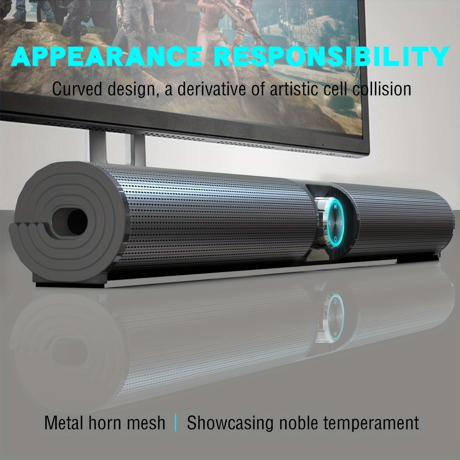 Wireless Soundbar with Powerful Bass Surround Sound USB AUX Input Tabletop Stereo System