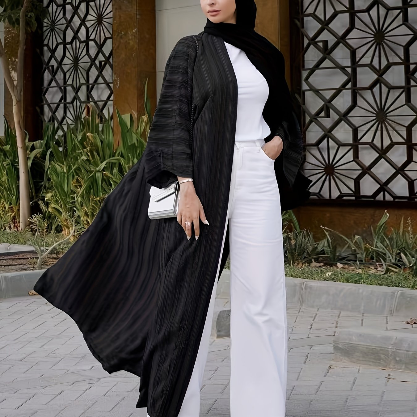 Plus o'lcham ayollar uchun uzun qo'lqopli kardigan, bir rangli, kundalik qatlamli sviter