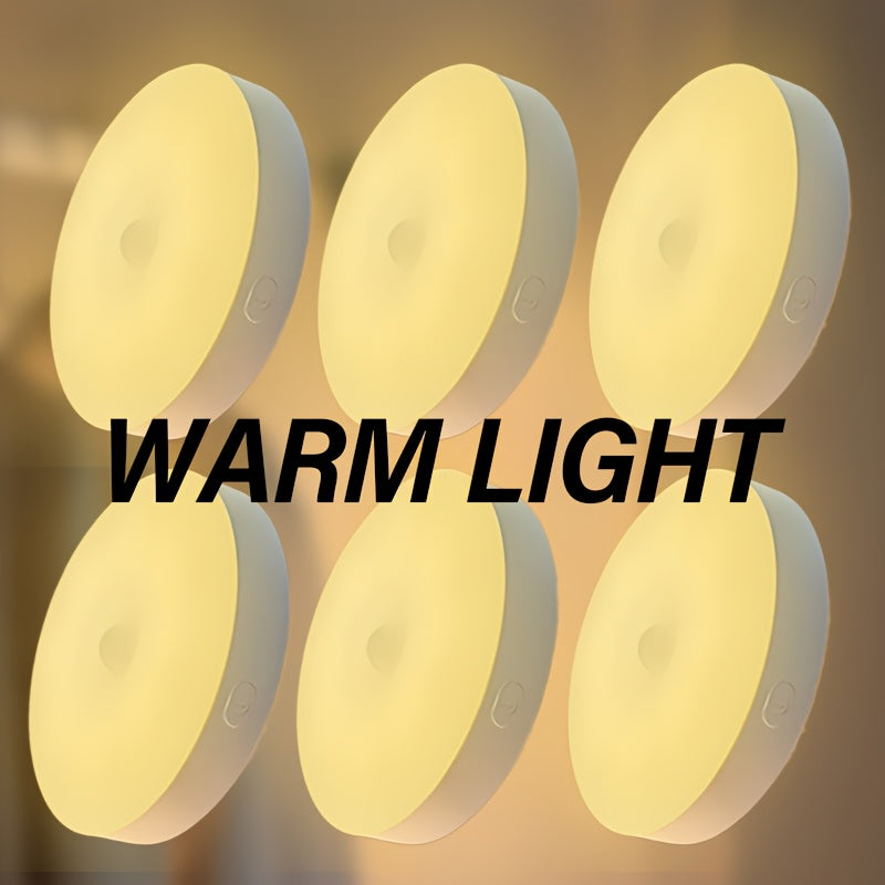 6pcs Magnetic LED Motion Sensor Lights Rechargeable Dimmable Portable Indoor White Yellow