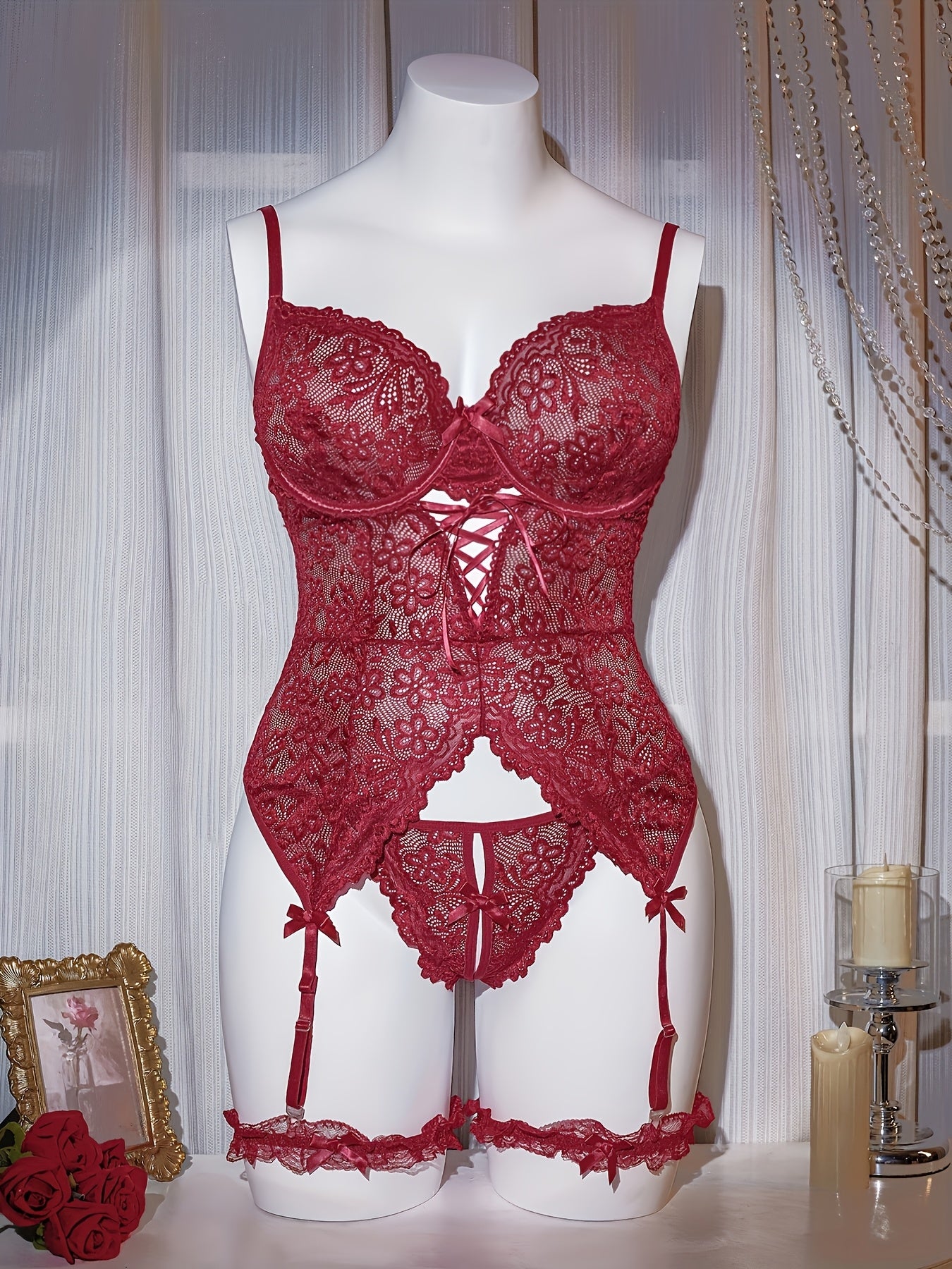 Conjunto de lencería de tallas grandes para mujer, sujetador de encaje y pack de bragas