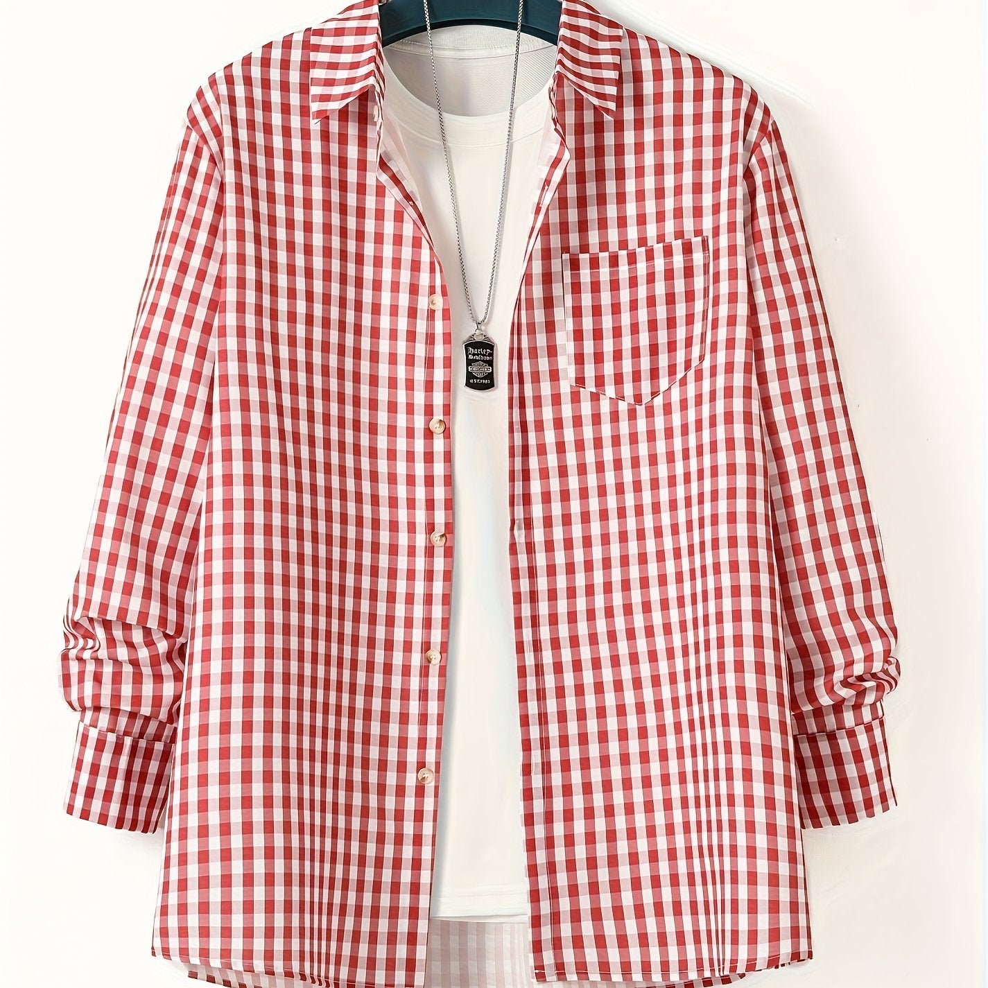 Men's Long Sleeve Plaid Shirt with Beer Festival Print Gingham Pattern Plus Size