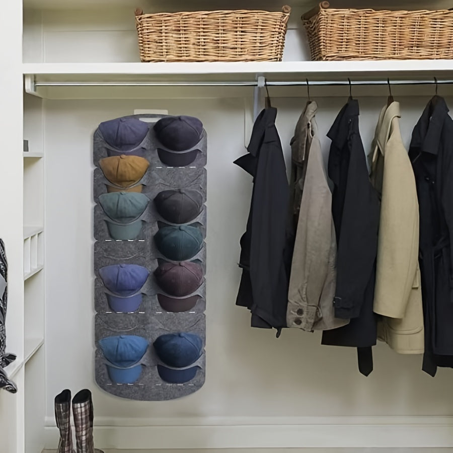 Wall-Mounted Cap Organizer with Seven Shelves, Portable Linen Hat Storage