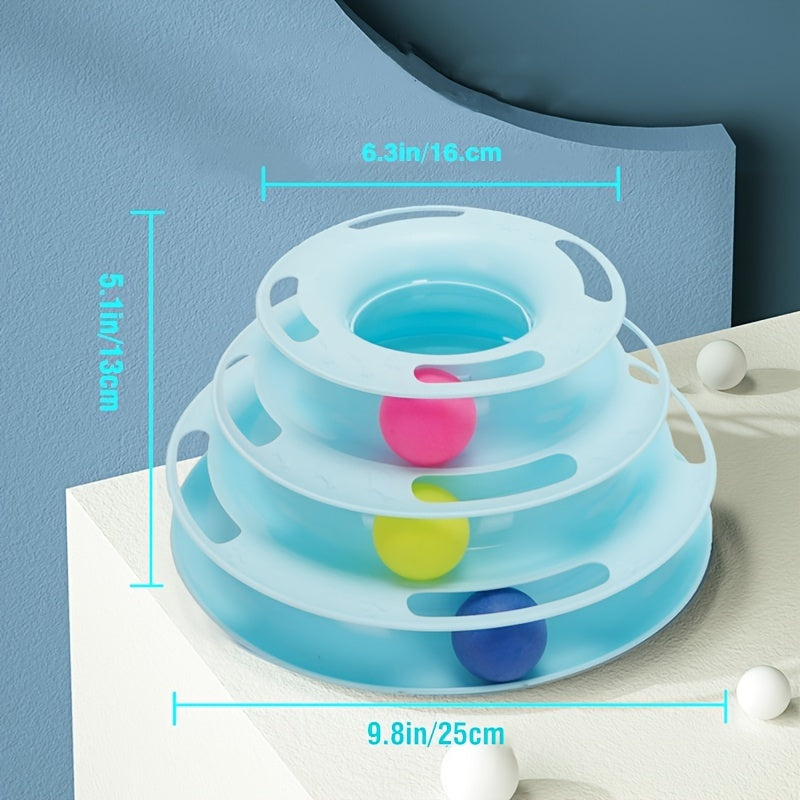 Three-Level Cat Toy Tower with Rotating Balls Durable Plastic No Batteries Included