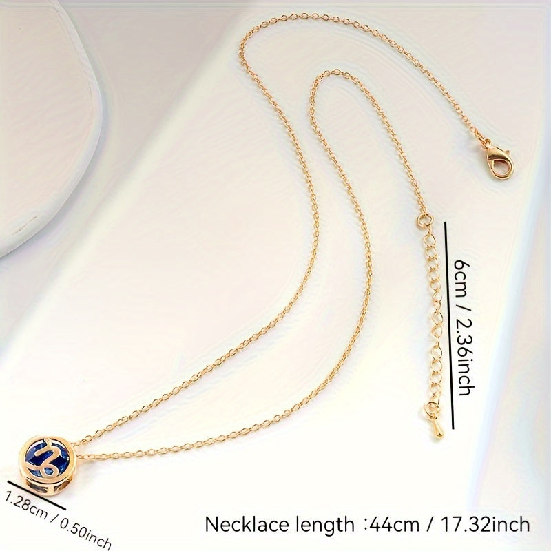 Bohemian Birthstone Pendant Necklace Double-Sided Cubic Zirconia Women Gift