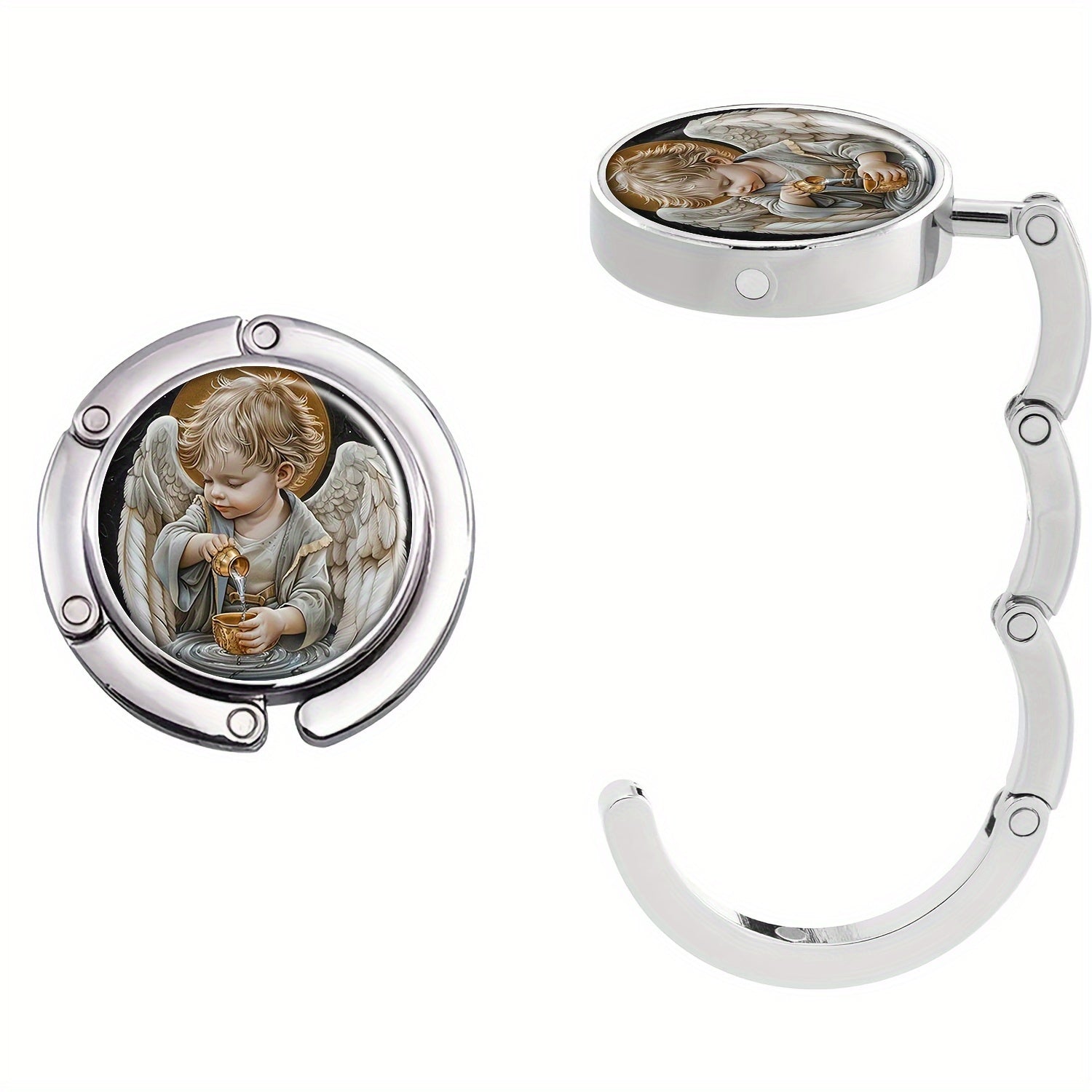 Compact Folding Angel Boy Handbag Hook for Travel and On-the-Go Use
