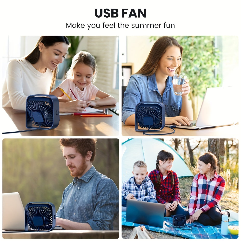 Mini Desk Fan 3 Speeds 10.16cm USB Portable 360° Rotatable Silent Desktop Fan