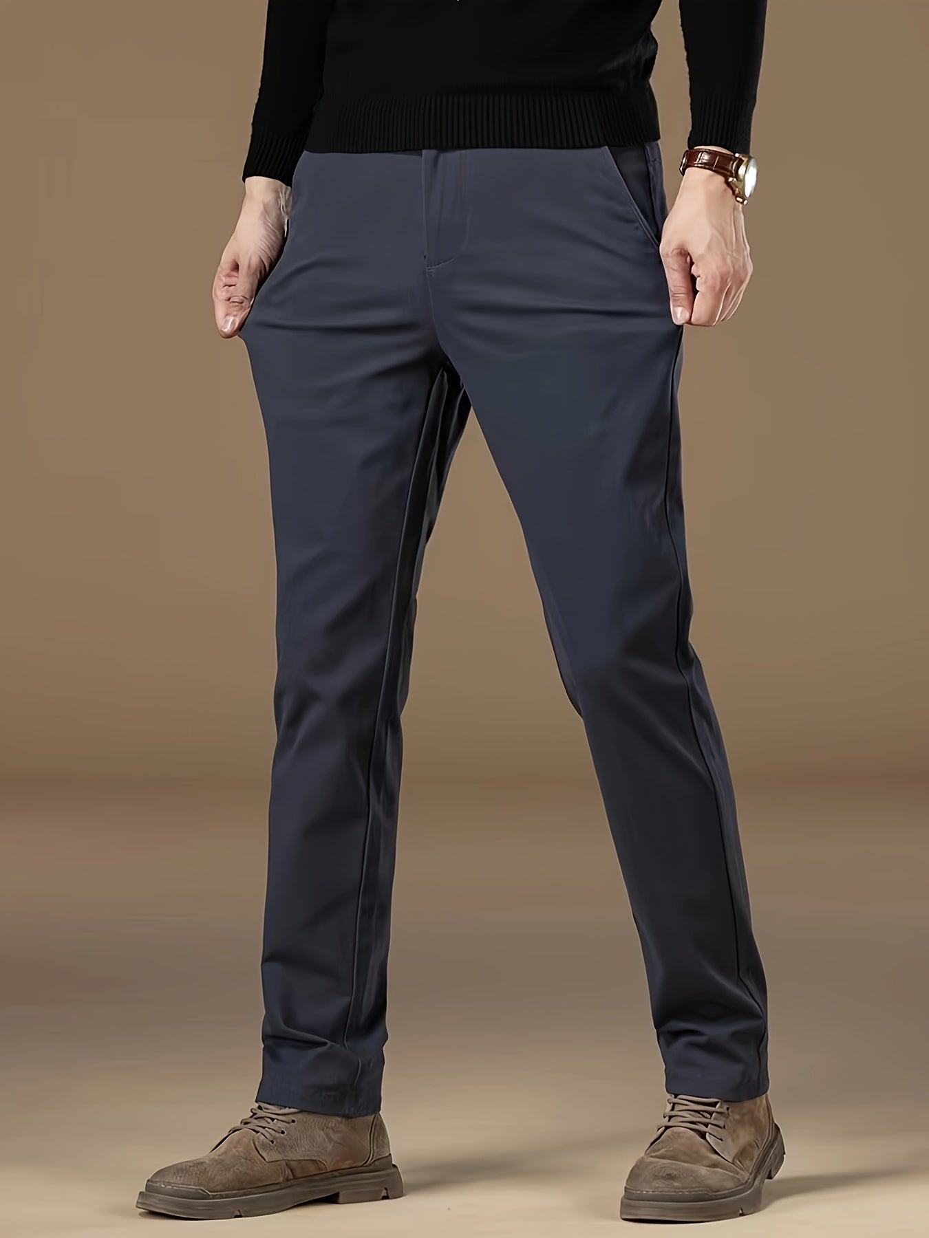 Men's Cotton Blend Business Casual Pants Regular Fit Straight Leg Solid Color Spring Fall