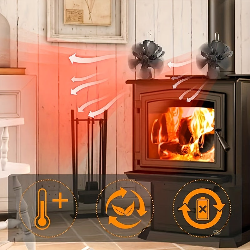 Quiet 5-Blade Heat Powered Fireplace Fan for Gas Wood Pellet Stoves