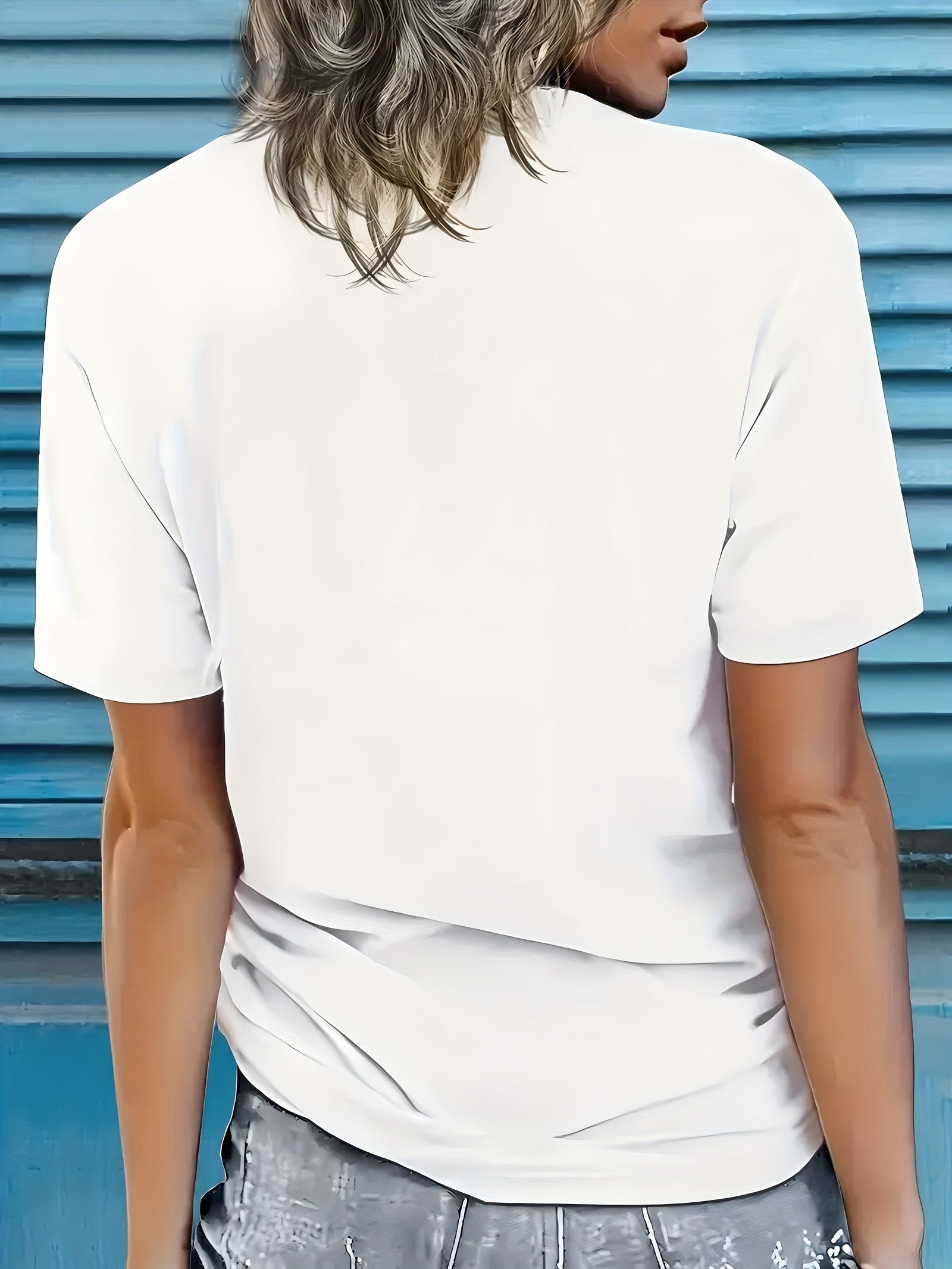 Plus Size Women's Floral Print T-Shirt Blue Short Sleeve Casual Top