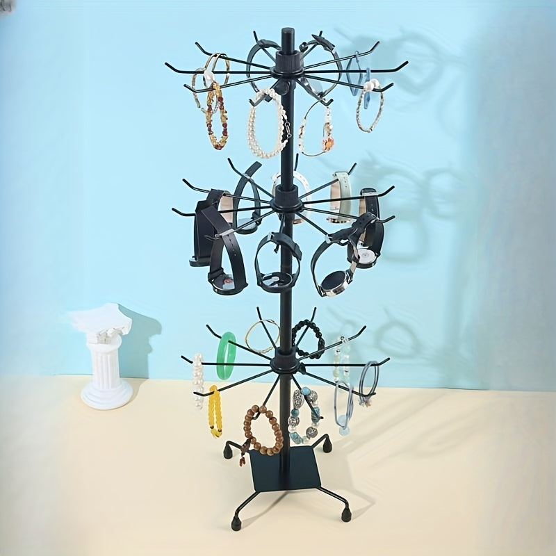 Металлическая вешалка для украшений с тремя вращающимися слоями для хранения ожерелий, серег, колец
