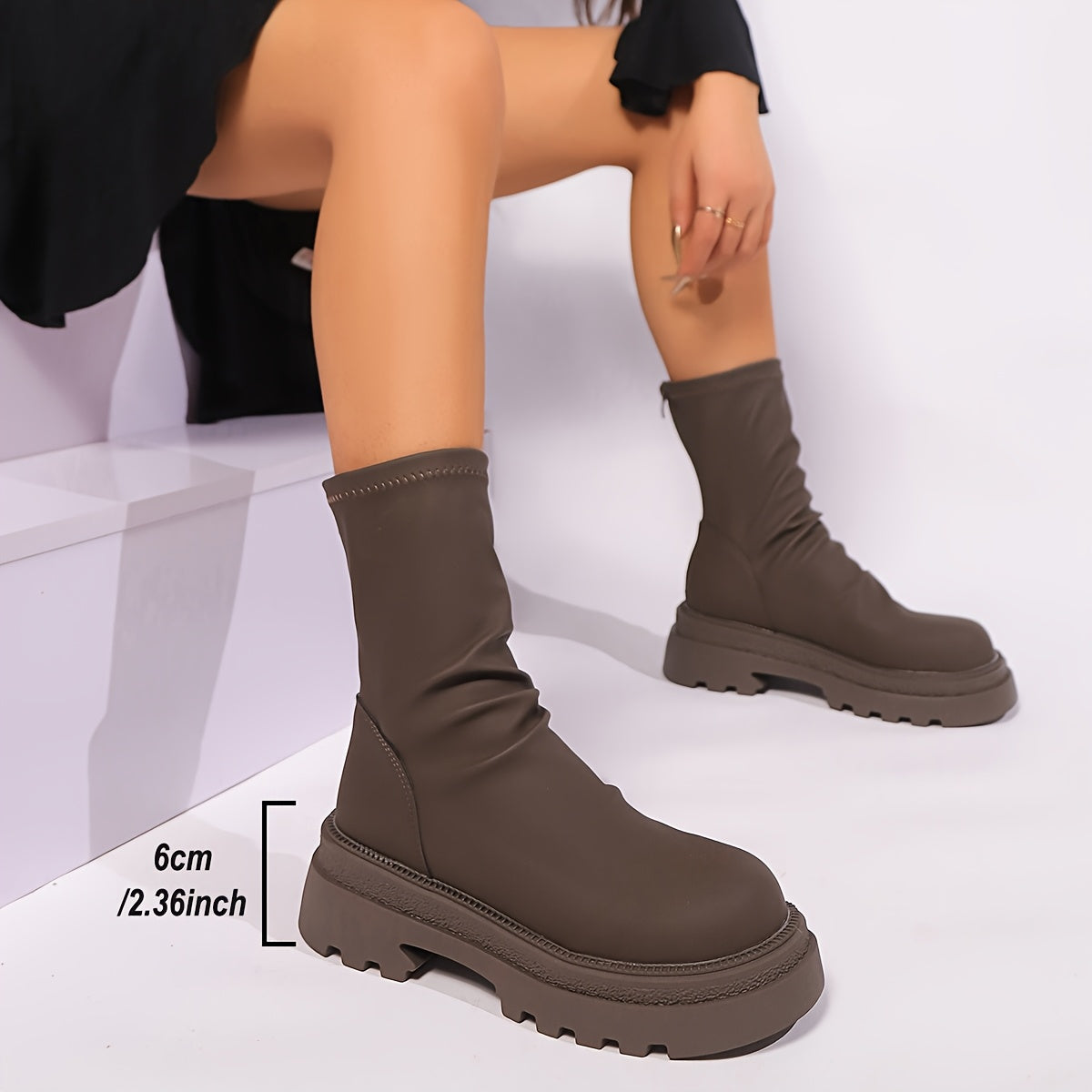 Women Chunky Platform Ankle Boots Faux Leather Cushioned Sole Black