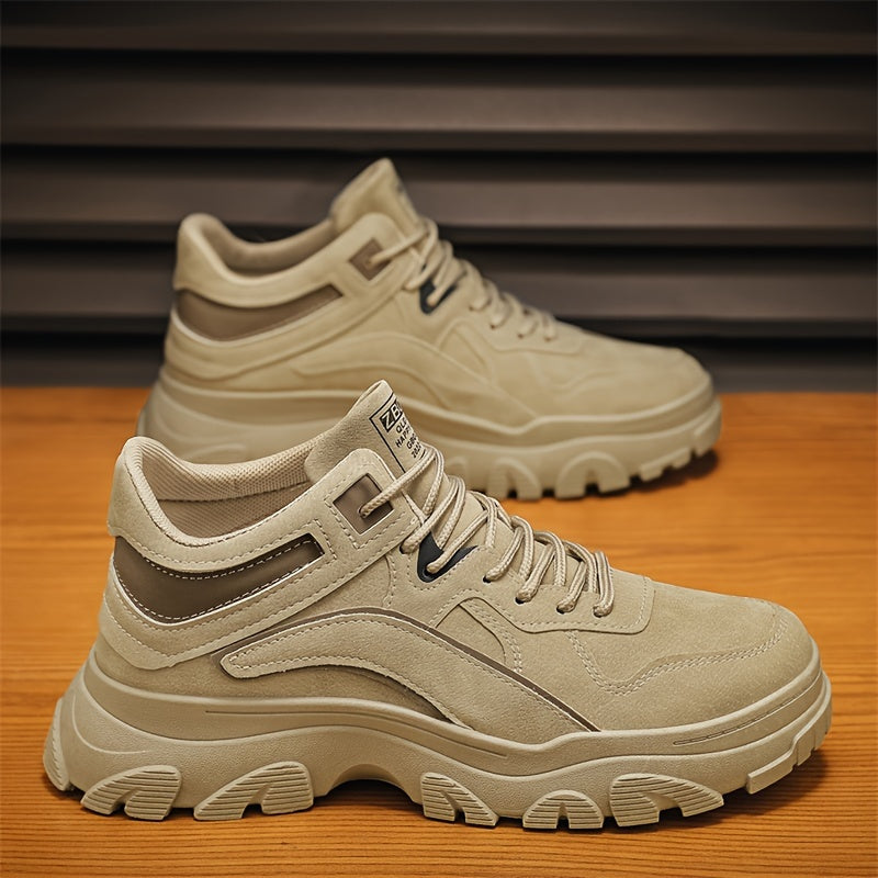 Men's Retro Work Boots Durable PU Upper PVC Sole Breathable Fabric Lining Ankle Support Beige Lace-Up Short Boots