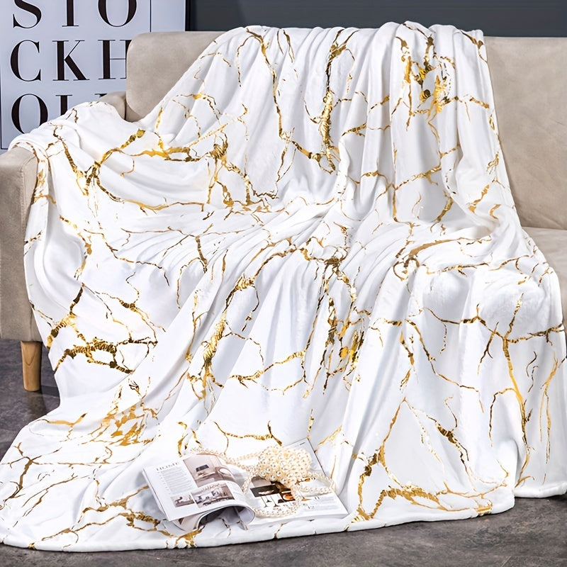 Bronzing Marble Print Flannel Blanketi - 1 Dona, Yumshoq va Issiq O'rash Blanketi, Uxlash, Divan, Sofada, Ofisda, Yotoqda, Kampingda va Sayohatda foydalanish uchun