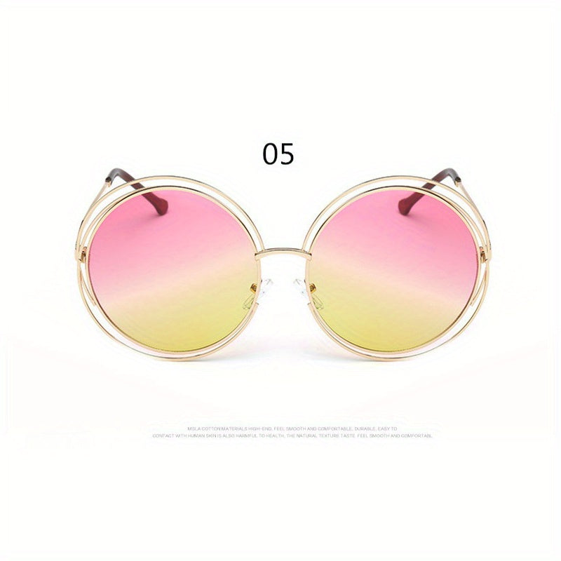 Унисекс металлические очки в oversized круглой полой форме для летних пляжных вечеринок
