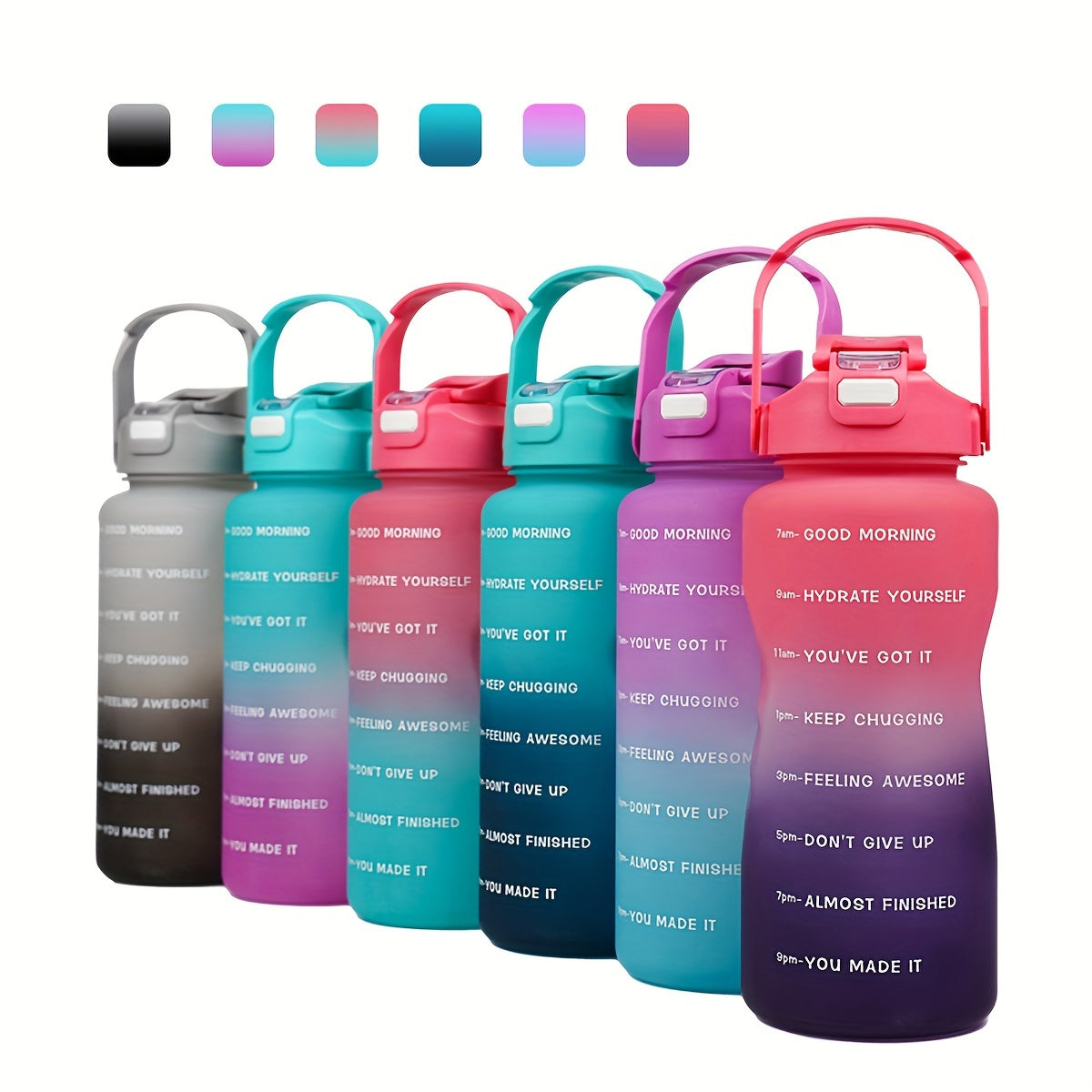68 унций градиентная бутылка для воды с мотивационными временными метками, непротекающая соломинка, идеальна для бега и спорта, только ручная стирка, без ПВХ, отличный вариант подарка на праздник.