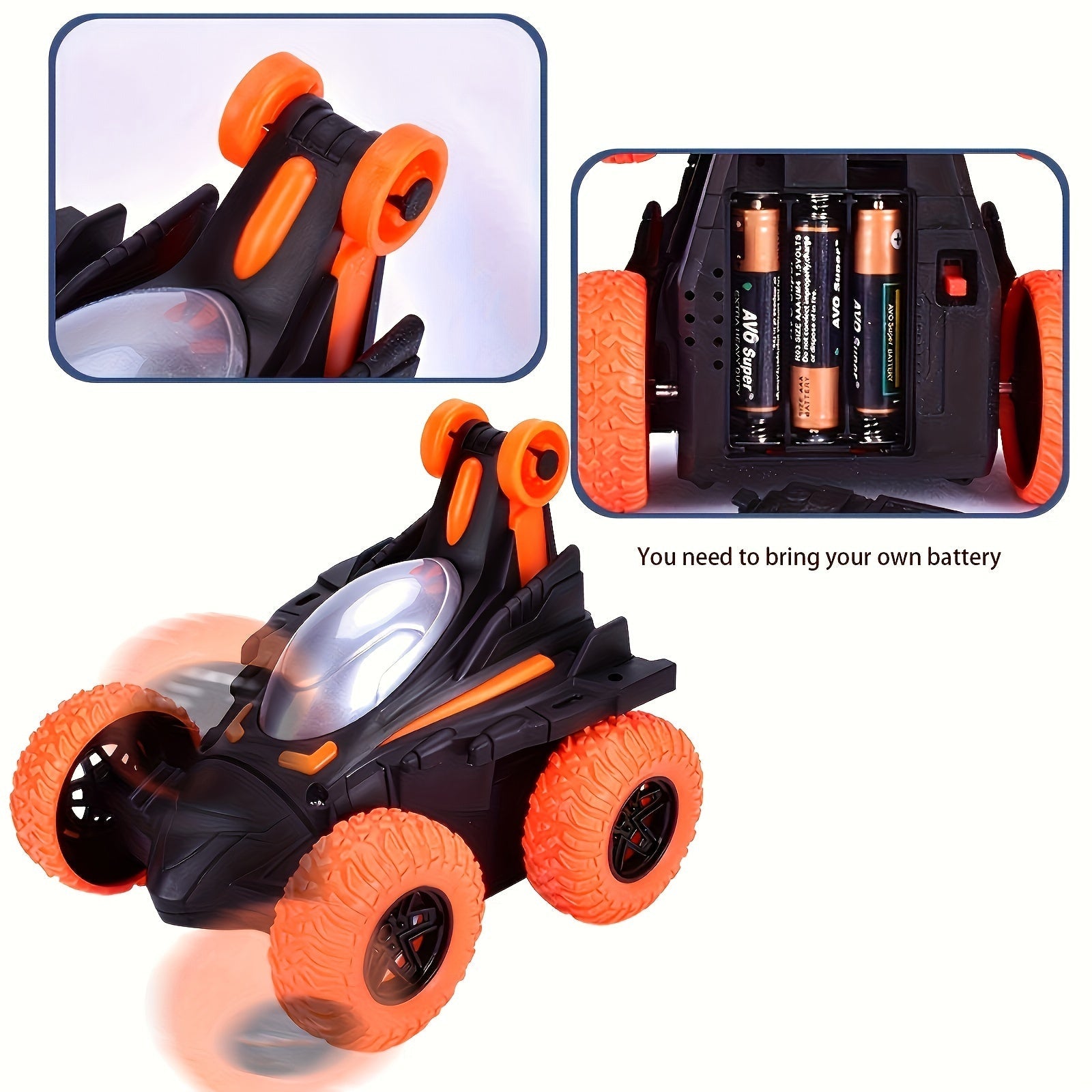 "Bolalar uchun 360-daraja aylanuvchi avtomobil o'yinchoq, chiroqlar va musiqa bilan, batareyada ishlaydigan plastikdan yasalgan, masofadan boshqarish pultiga ehtiyoj yo'q, o'g'il va qizlar uchun mos"