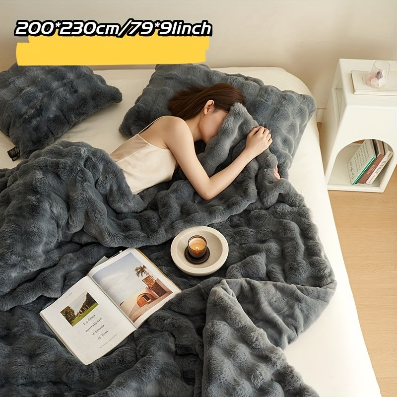 Faux Rabbit Fleece Blanket Soft Warm Throw for All Seasons and Gifts