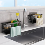 Black And White Kitchen Sink Organizer With Towel Rack And Accessories