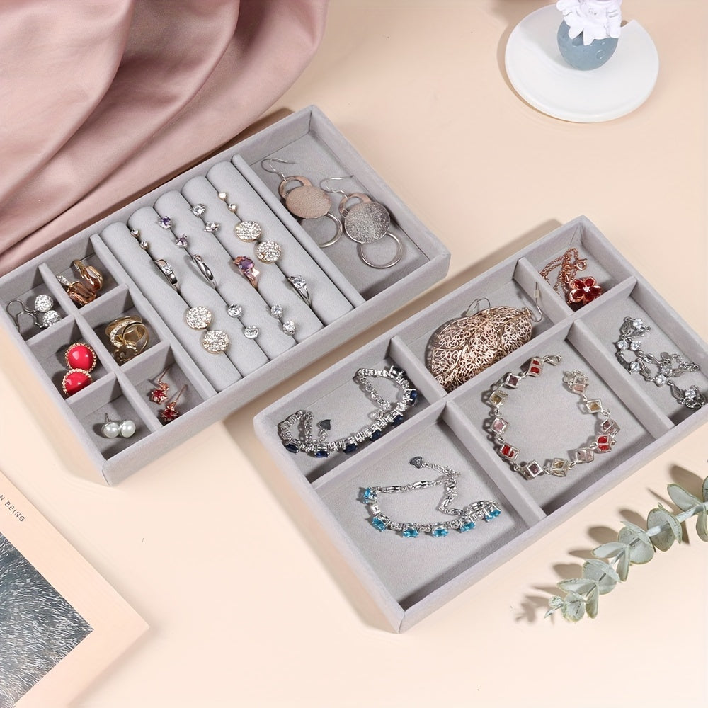 Caja de joyería de terciopelo para anillos, pendientes y almacenamiento de joyas