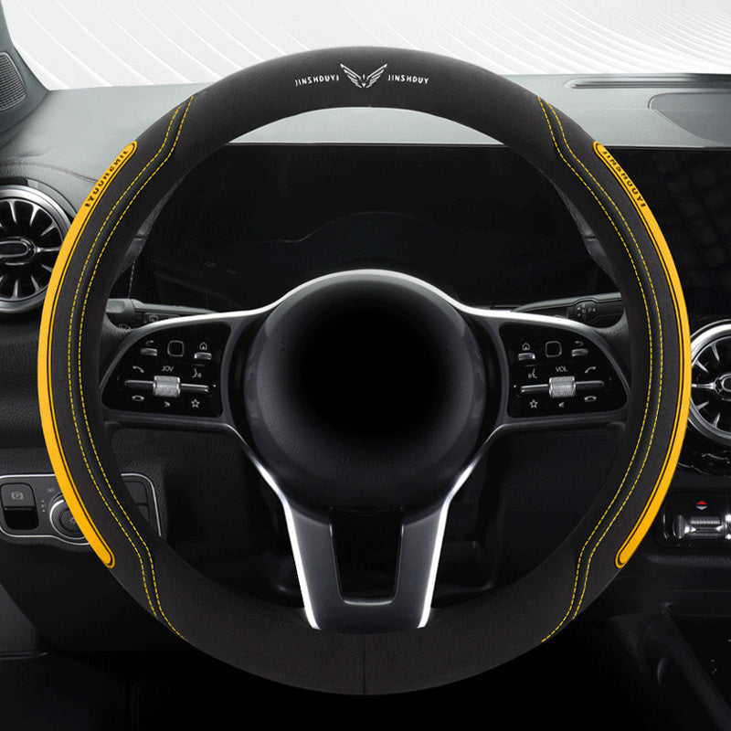 Universal Leather Steering Wheel Cover Black with Blue Accents for Cars