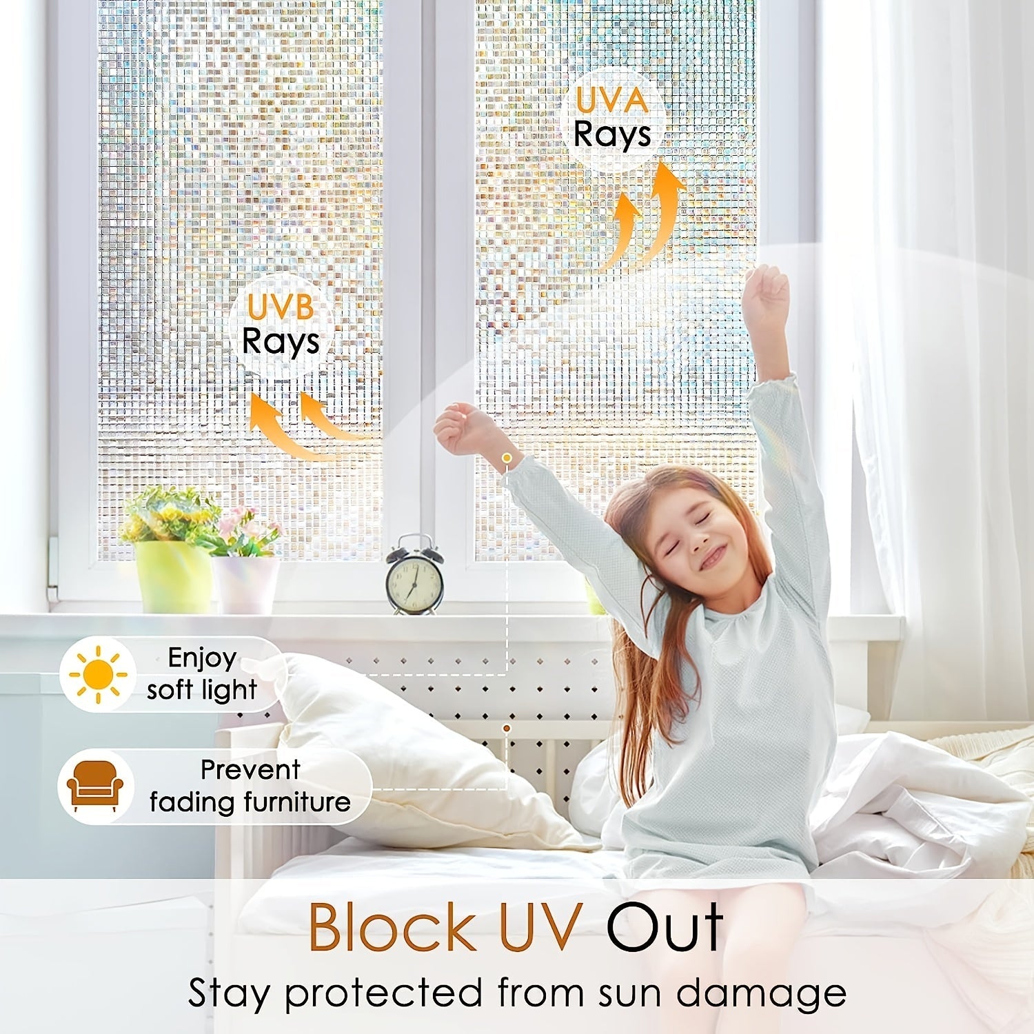 Frosted Retro Mosaic Grid Privacy Glass Film Heat Insulation Sun Protection