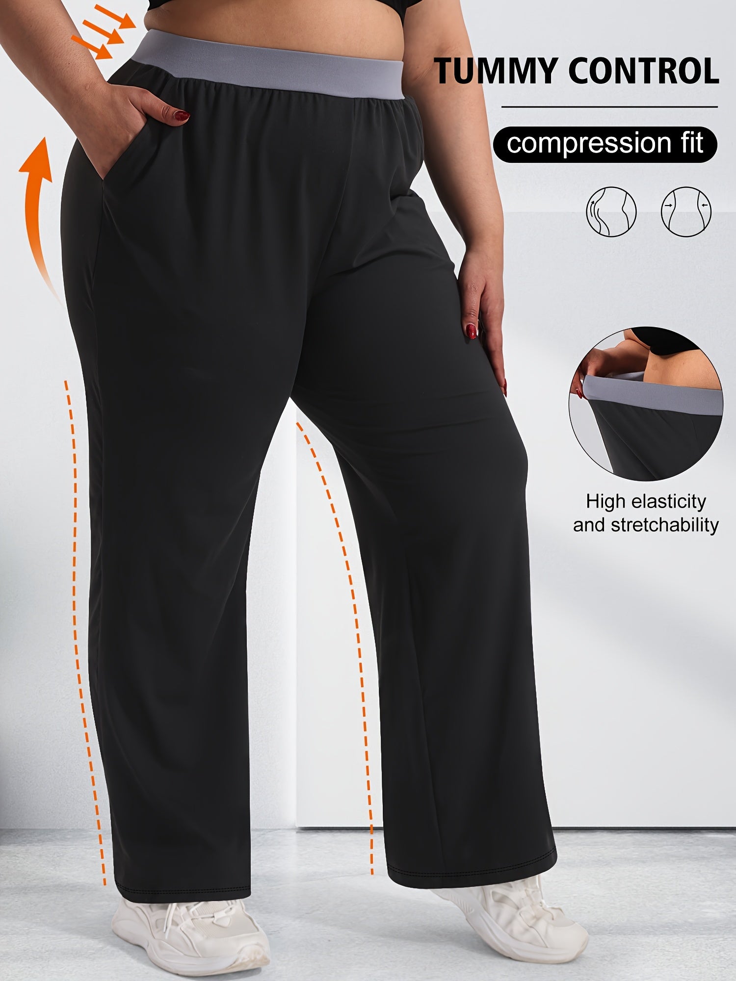 Ladies High Waist Four Seasons Contrast Color Straight Pants 4cm Elastic