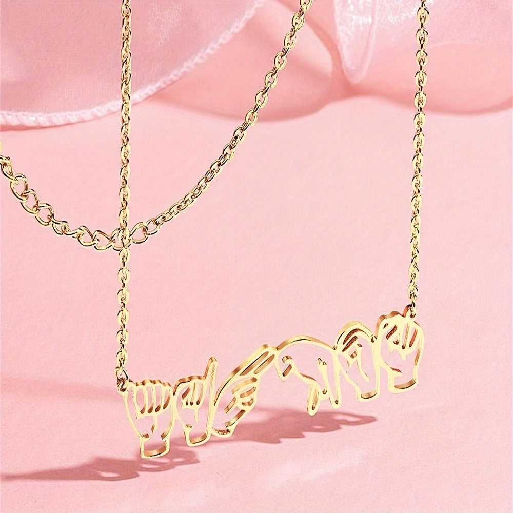 Персонализированное ожерелье с именем на жестовом языке, подвеска из нержавеющей стали с индивидуальным дизайном жеста, элегантное украшение для шеи для женщин, идеально подходит для повседневной носки и в качестве подарка.