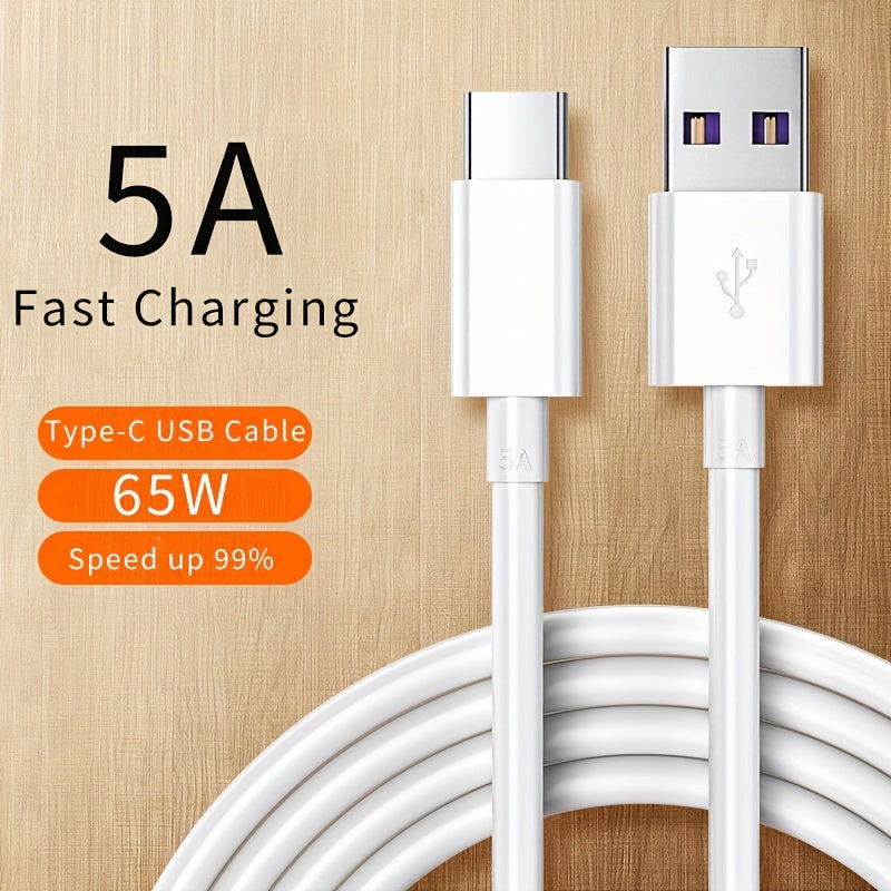 65W USB C Fast Charging Cable for Mobile Phones Data Transfer Durable Flat PVC